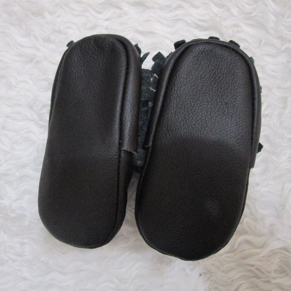 Sz 18-24M Baby Charcoal Black Leather Moccasins Fringe Crib Soft Sole Shoes - Picture 4 of 7
